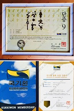 Kukkiwon World Tae Kwon Do Federation 9th Dan Certificate and Kukkiwon World Tae Kwon Do Federation Organization Membership