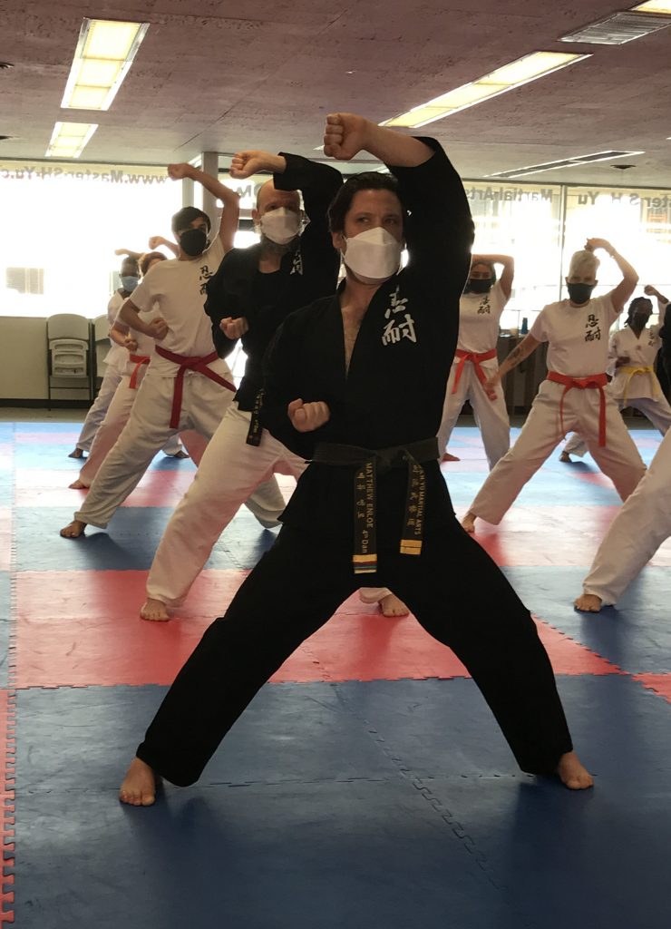 Adult practicing martial arts